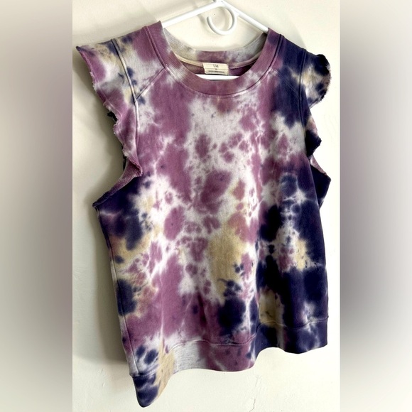Anthropologie T. La Ruffle sleeve Tie Dye Sweatshirt Size Medium Purple - Picture 7 of 8